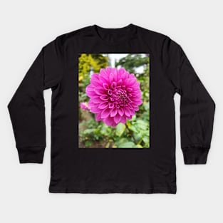 Bright Pink Dahlia Kids Long Sleeve T-Shirt